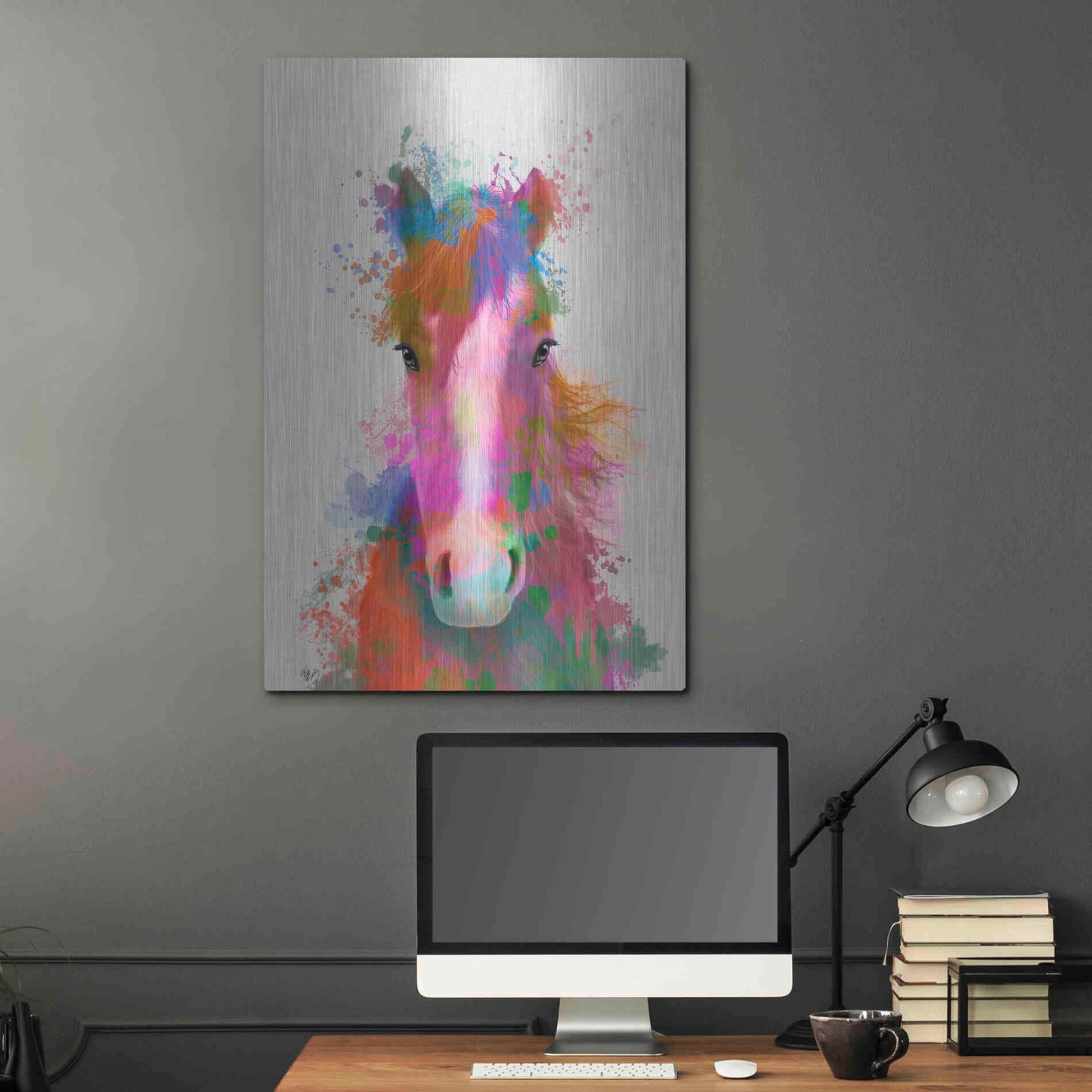 Luxe Metal Art 'Horse Portrait 2 Rainbow Splash' by Fab Funky Metal Wall Art,24x36