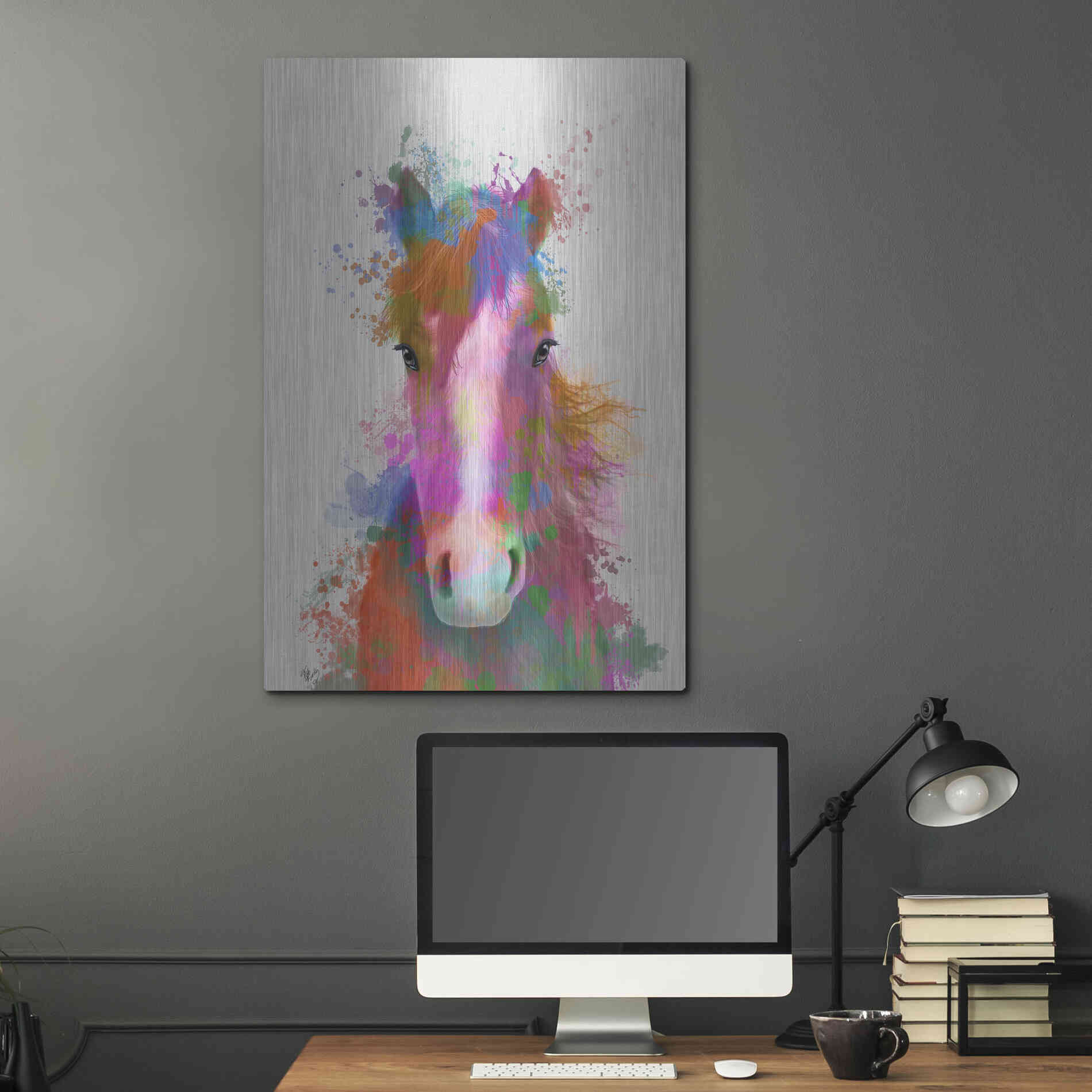 Luxe Metal Art 'Horse Portrait 2 Rainbow Splash' by Fab Funky Metal Wall Art,24x36