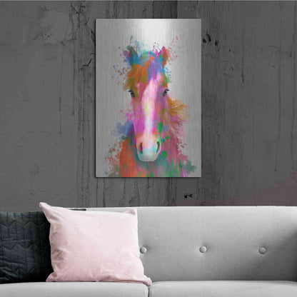 Luxe Metal Art 'Horse Portrait 2 Rainbow Splash' by Fab Funky Metal Wall Art,24x36