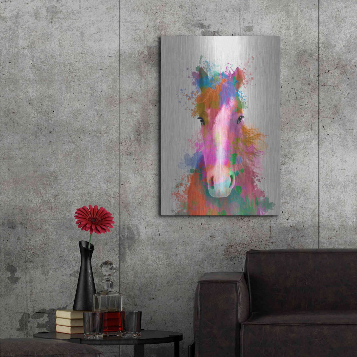 Luxe Metal Art 'Horse Portrait 2 Rainbow Splash' by Fab Funky Metal Wall Art,24x36