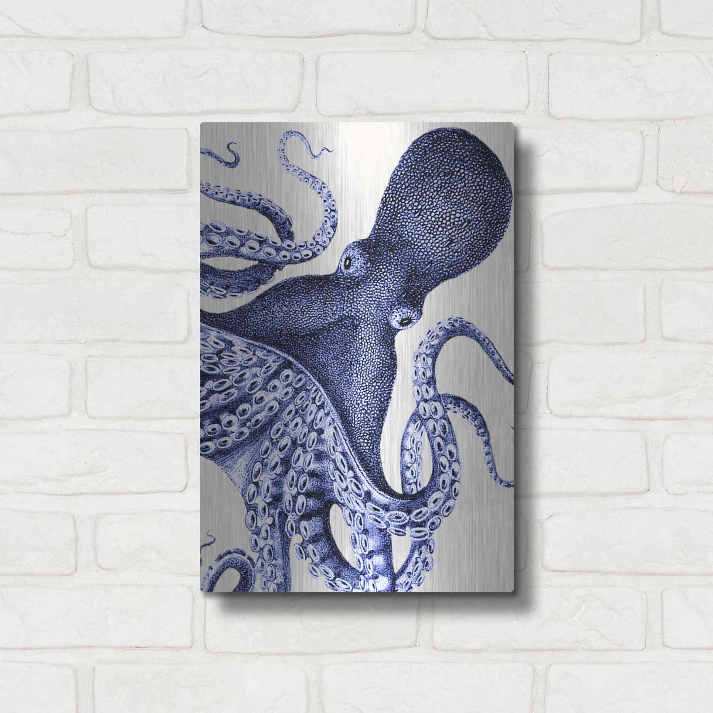 Luxe Metal Art 'Landscape Blue Octopus' by Fab Funky Metal Wall Art,12x16