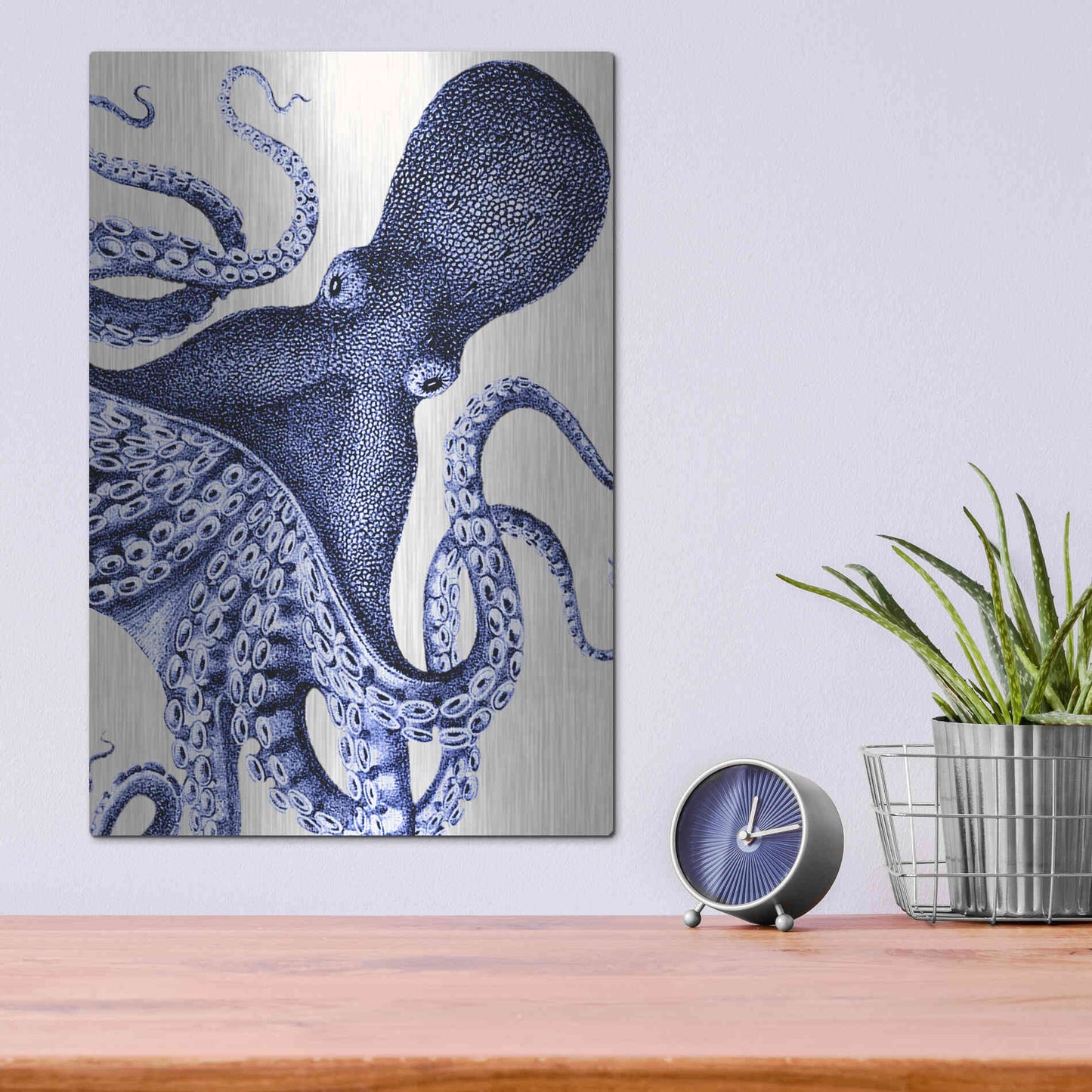 Luxe Metal Art 'Landscape Blue Octopus' by Fab Funky Metal Wall Art,12x16