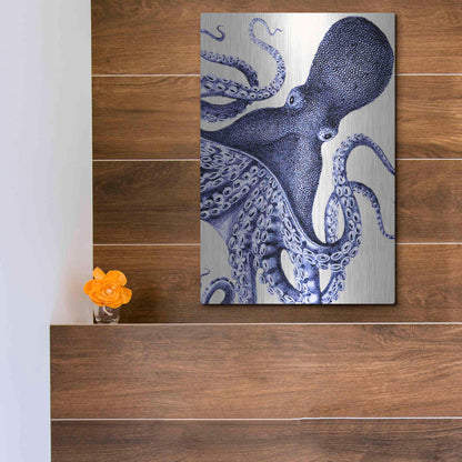 Luxe Metal Art 'Landscape Blue Octopus' by Fab Funky Metal Wall Art,12x16