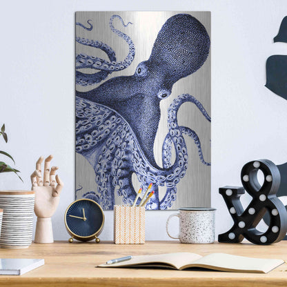 Luxe Metal Art 'Landscape Blue Octopus' by Fab Funky Metal Wall Art,12x16