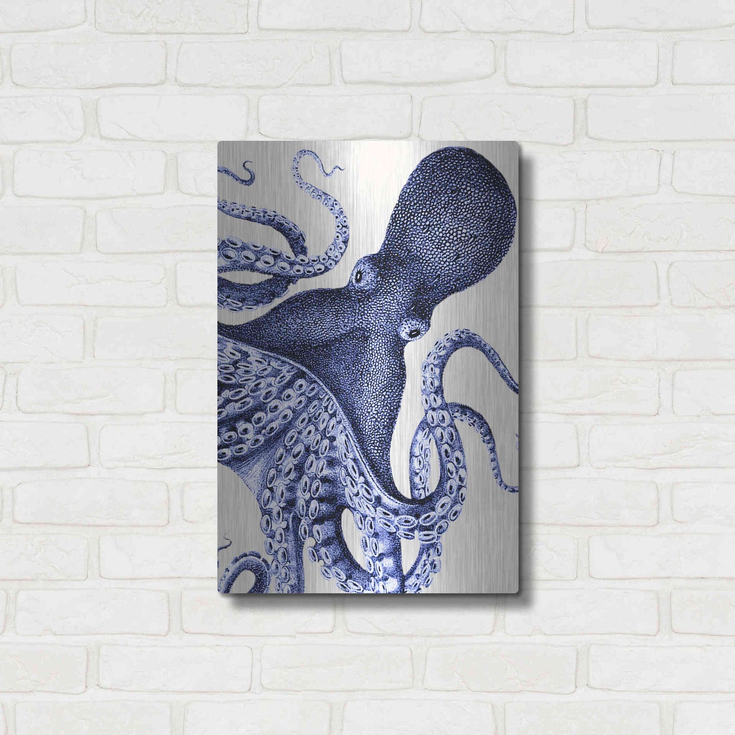 Luxe Metal Art 'Landscape Blue Octopus' by Fab Funky Metal Wall Art,16x24