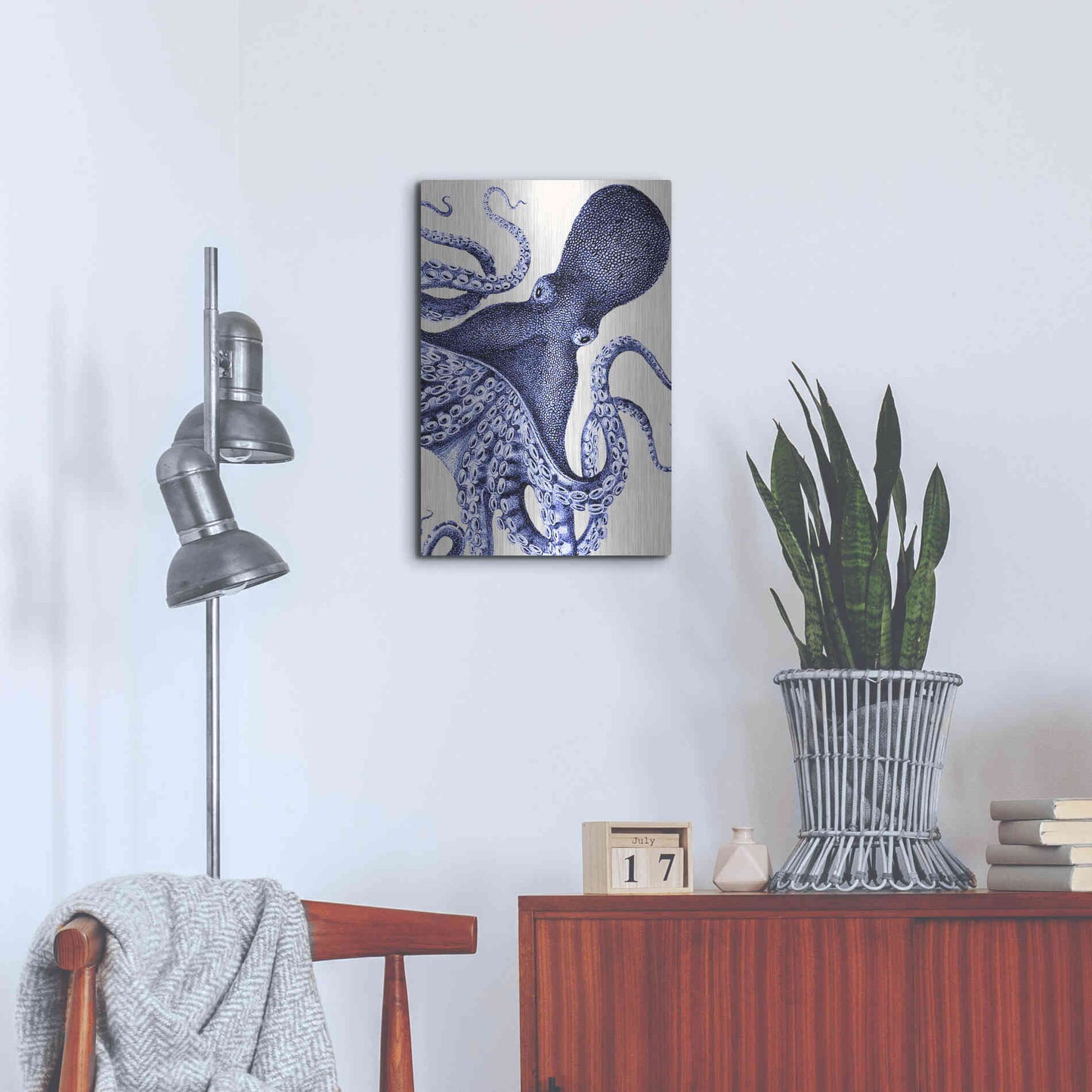 Luxe Metal Art 'Landscape Blue Octopus' by Fab Funky Metal Wall Art,16x24