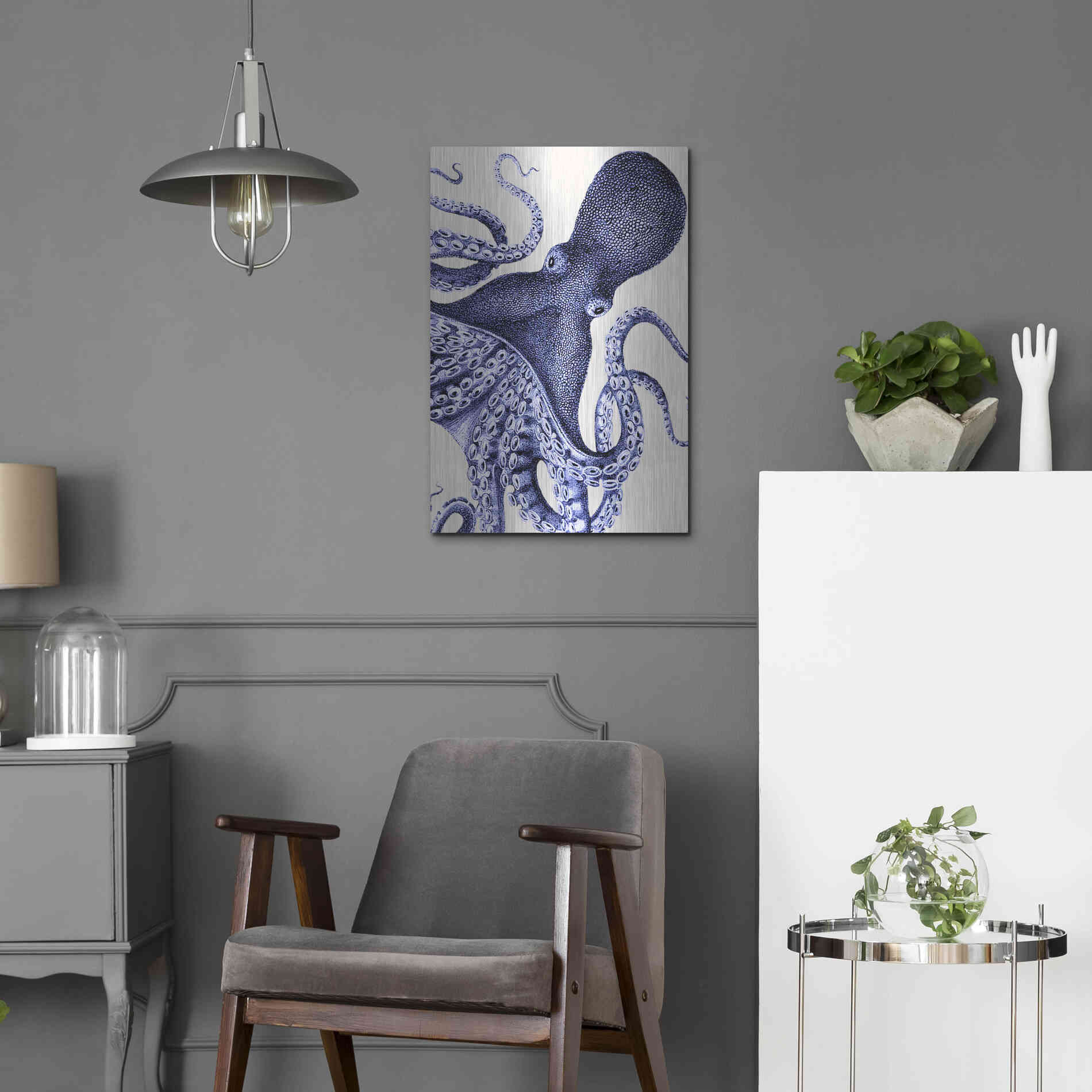 Luxe Metal Art 'Landscape Blue Octopus' by Fab Funky Metal Wall Art,16x24