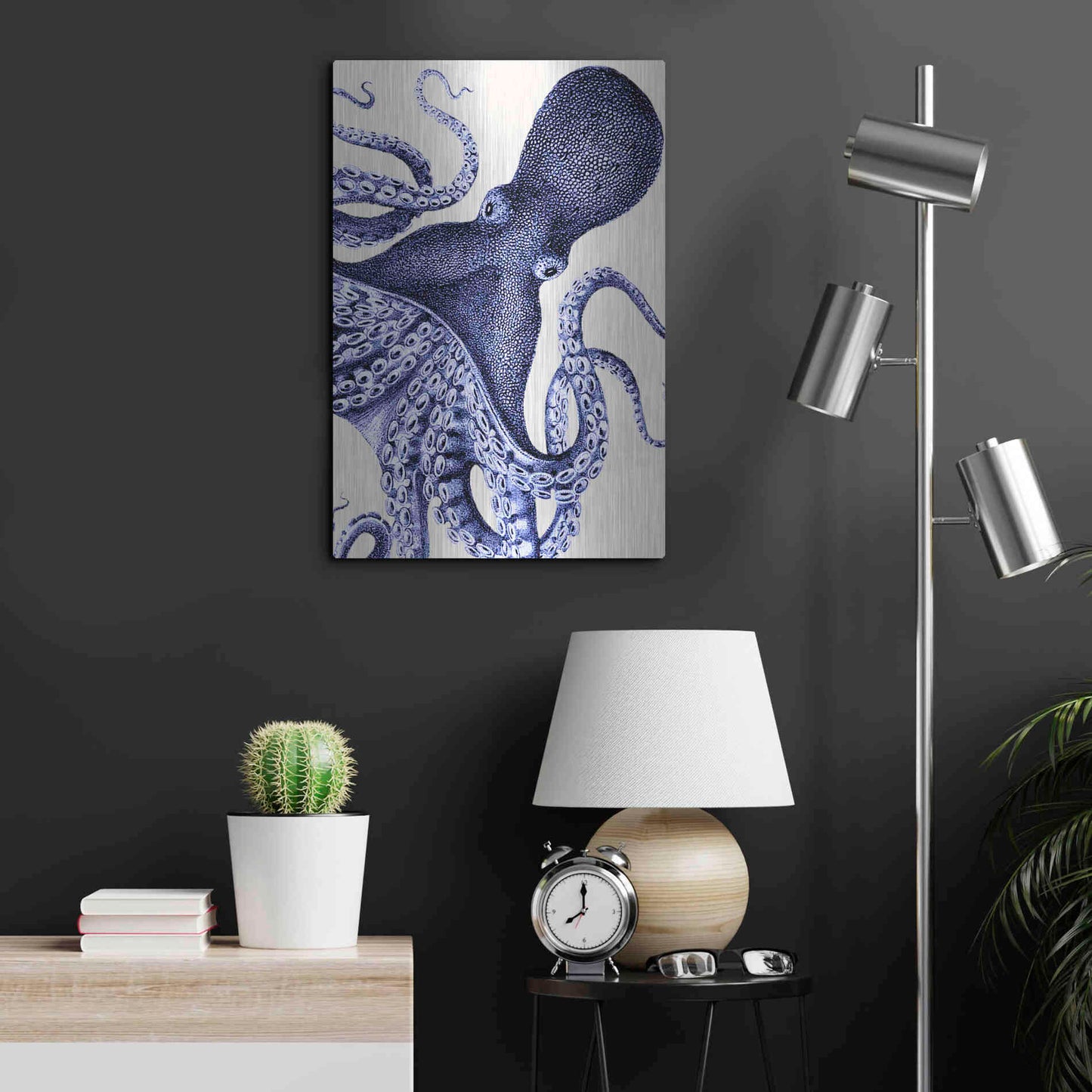 Luxe Metal Art 'Landscape Blue Octopus' by Fab Funky Metal Wall Art,16x24