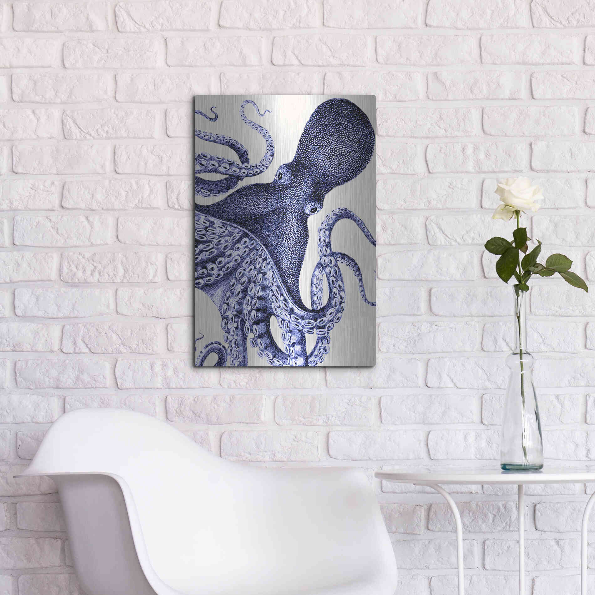 Luxe Metal Art 'Landscape Blue Octopus' by Fab Funky Metal Wall Art,16x24