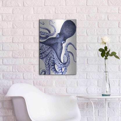 Luxe Metal Art 'Landscape Blue Octopus' by Fab Funky Metal Wall Art,16x24