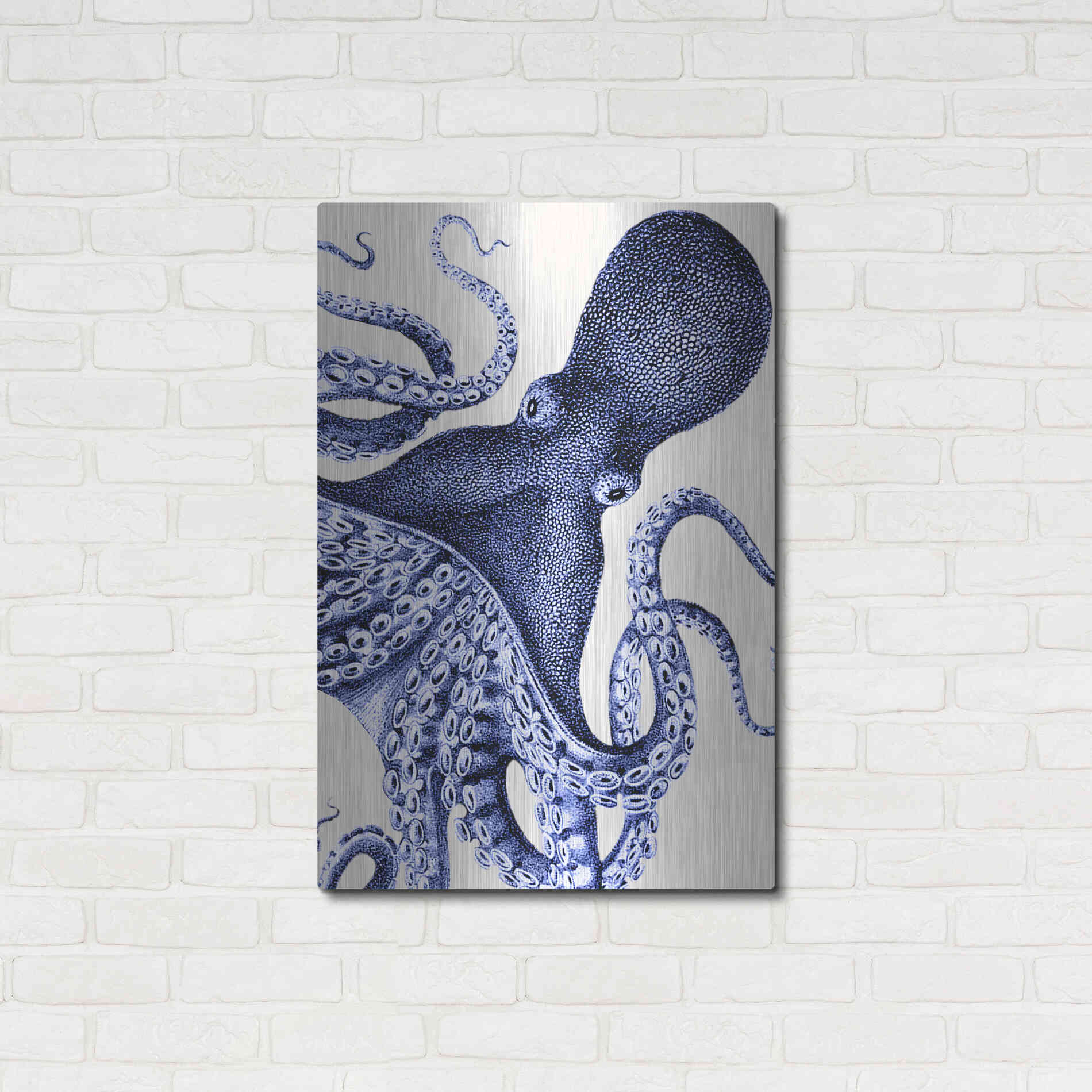 Luxe Metal Art 'Landscape Blue Octopus' by Fab Funky Metal Wall Art,24x36