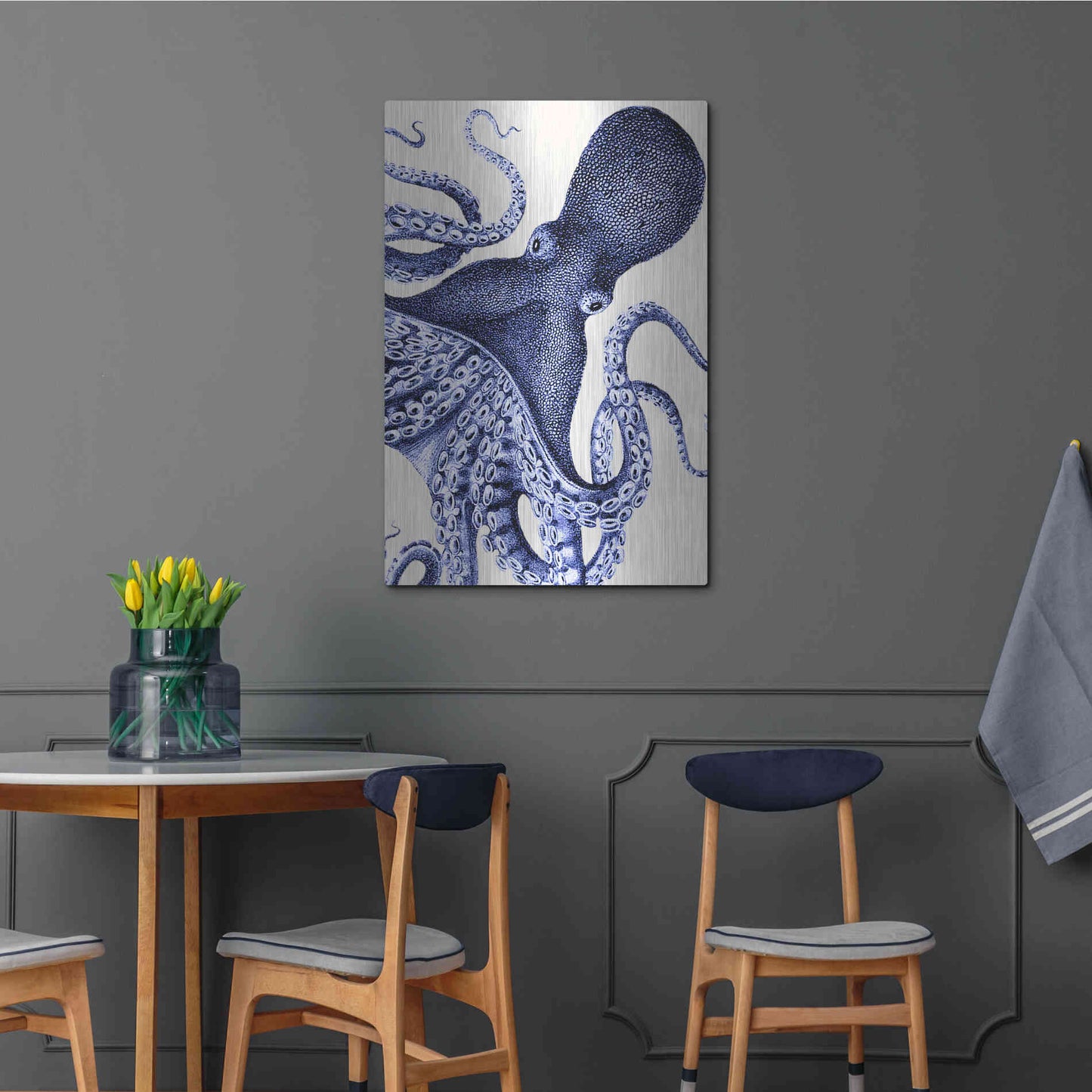 Luxe Metal Art 'Landscape Blue Octopus' by Fab Funky Metal Wall Art,24x36