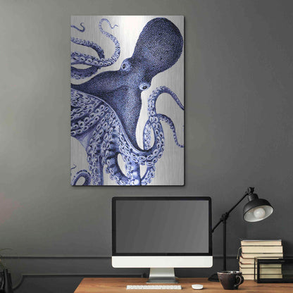 Luxe Metal Art 'Landscape Blue Octopus' by Fab Funky Metal Wall Art,24x36