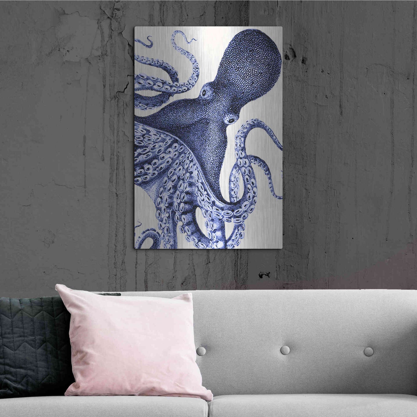 Luxe Metal Art 'Landscape Blue Octopus' by Fab Funky Metal Wall Art,24x36