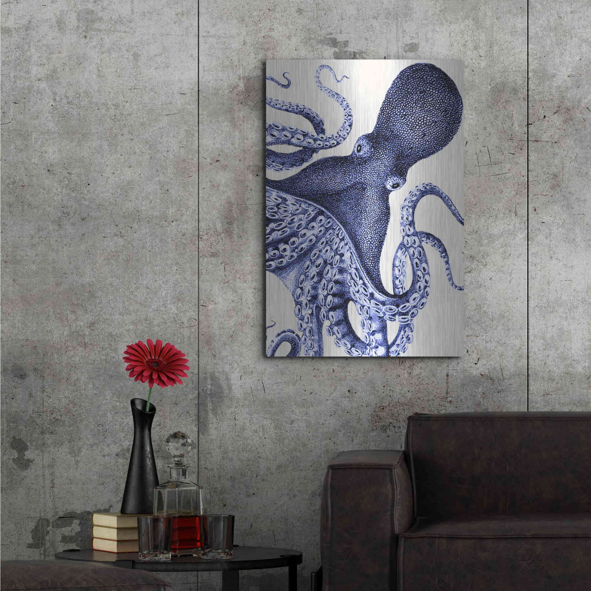 Luxe Metal Art 'Landscape Blue Octopus' by Fab Funky Metal Wall Art,24x36