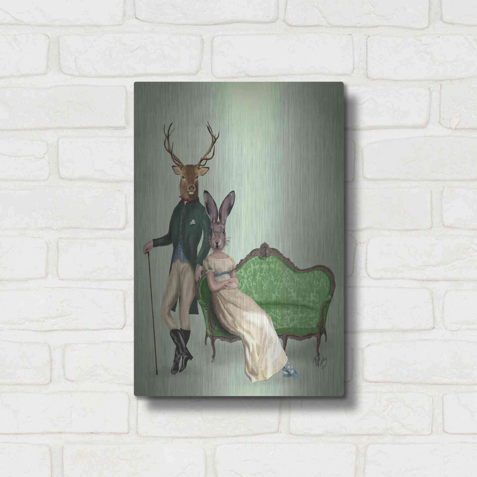 Luxe Metal Art 'Mr Deer and Mrs Rabbit' by Fab Funky Metal Wall Art,12x16