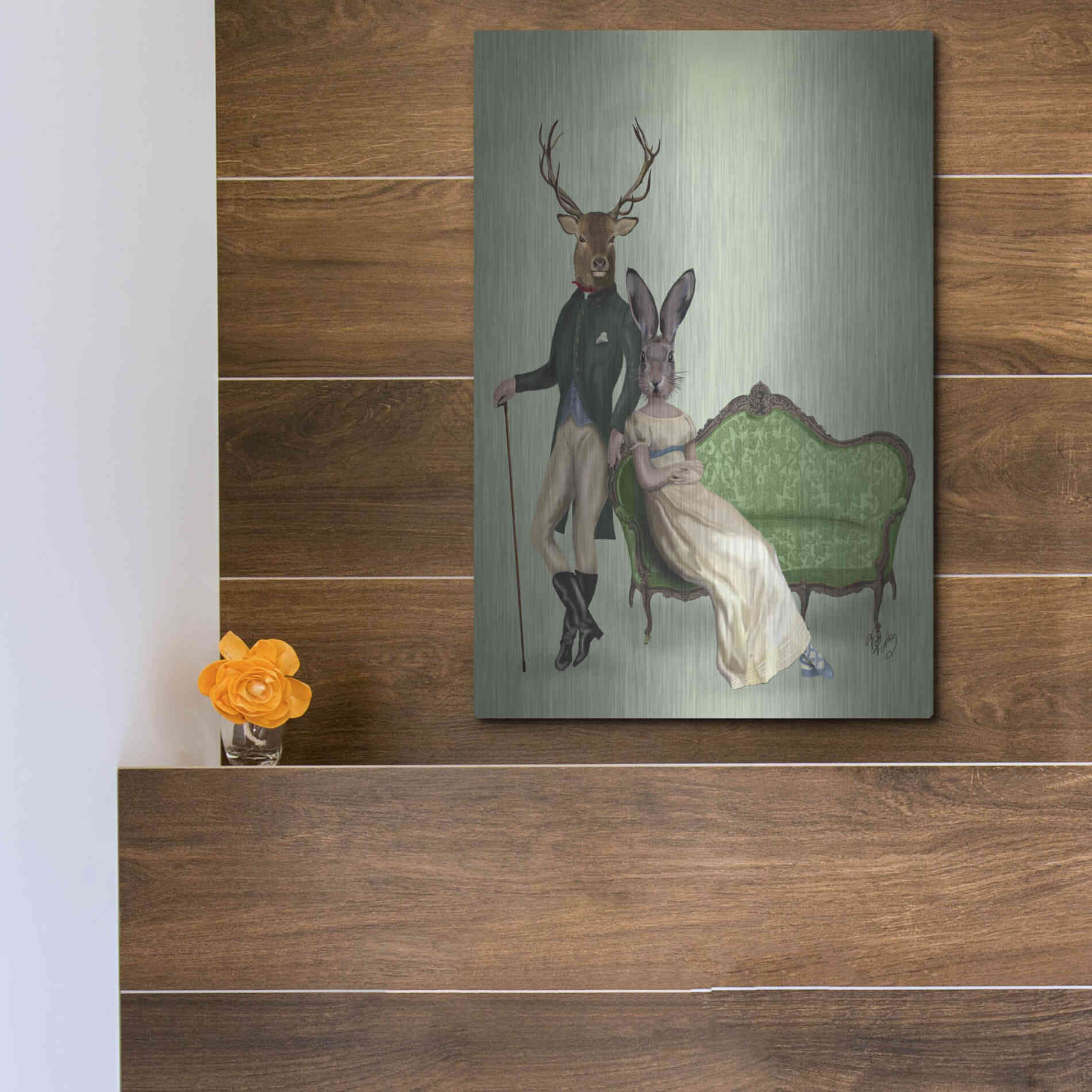 Luxe Metal Art 'Mr Deer and Mrs Rabbit' by Fab Funky Metal Wall Art,12x16