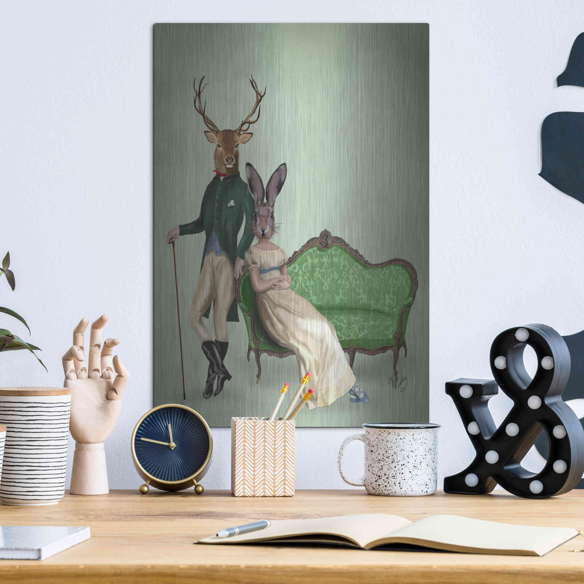 Luxe Metal Art 'Mr Deer and Mrs Rabbit' by Fab Funky Metal Wall Art,12x16