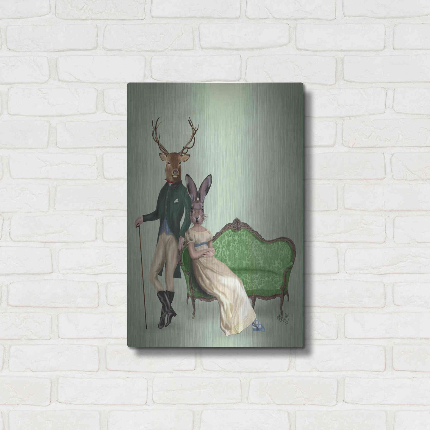 Luxe Metal Art 'Mr Deer and Mrs Rabbit' by Fab Funky Metal Wall Art,16x24