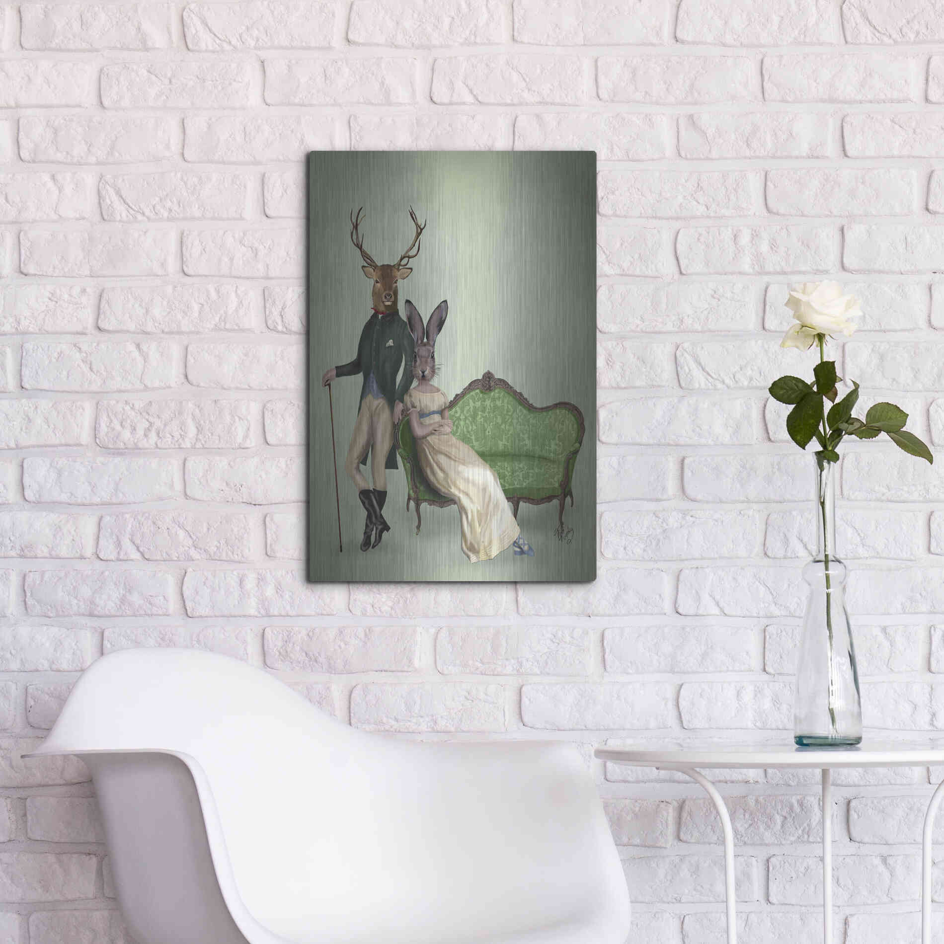 Luxe Metal Art 'Mr Deer and Mrs Rabbit' by Fab Funky Metal Wall Art,16x24