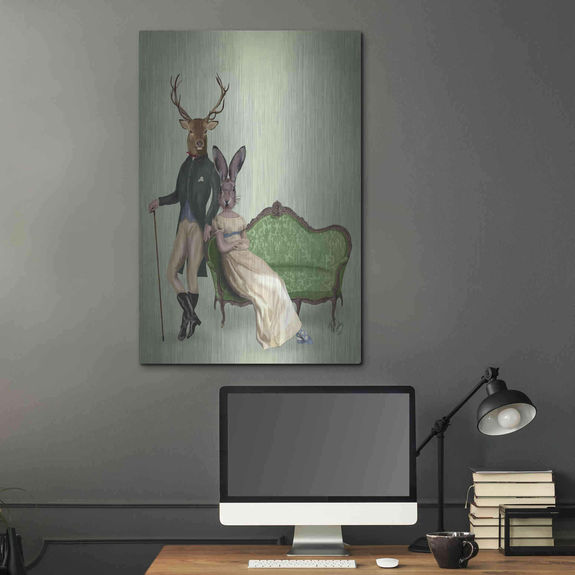 Luxe Metal Art 'Mr Deer and Mrs Rabbit' by Fab Funky Metal Wall Art,24x36