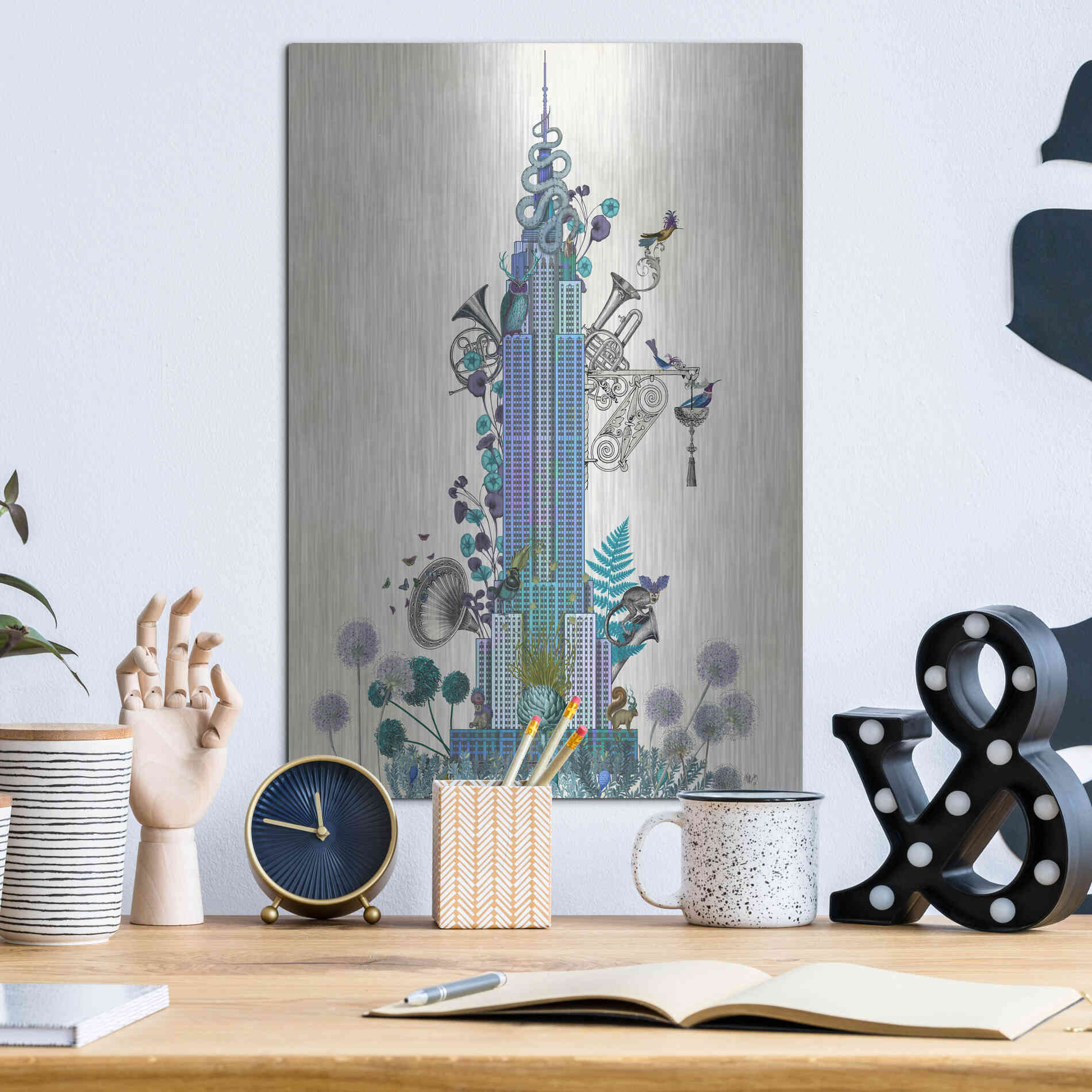 Luxe Metal Art 'New York Empire State Building, Menagerie' by Fab Funky Metal Wall Art,12x16