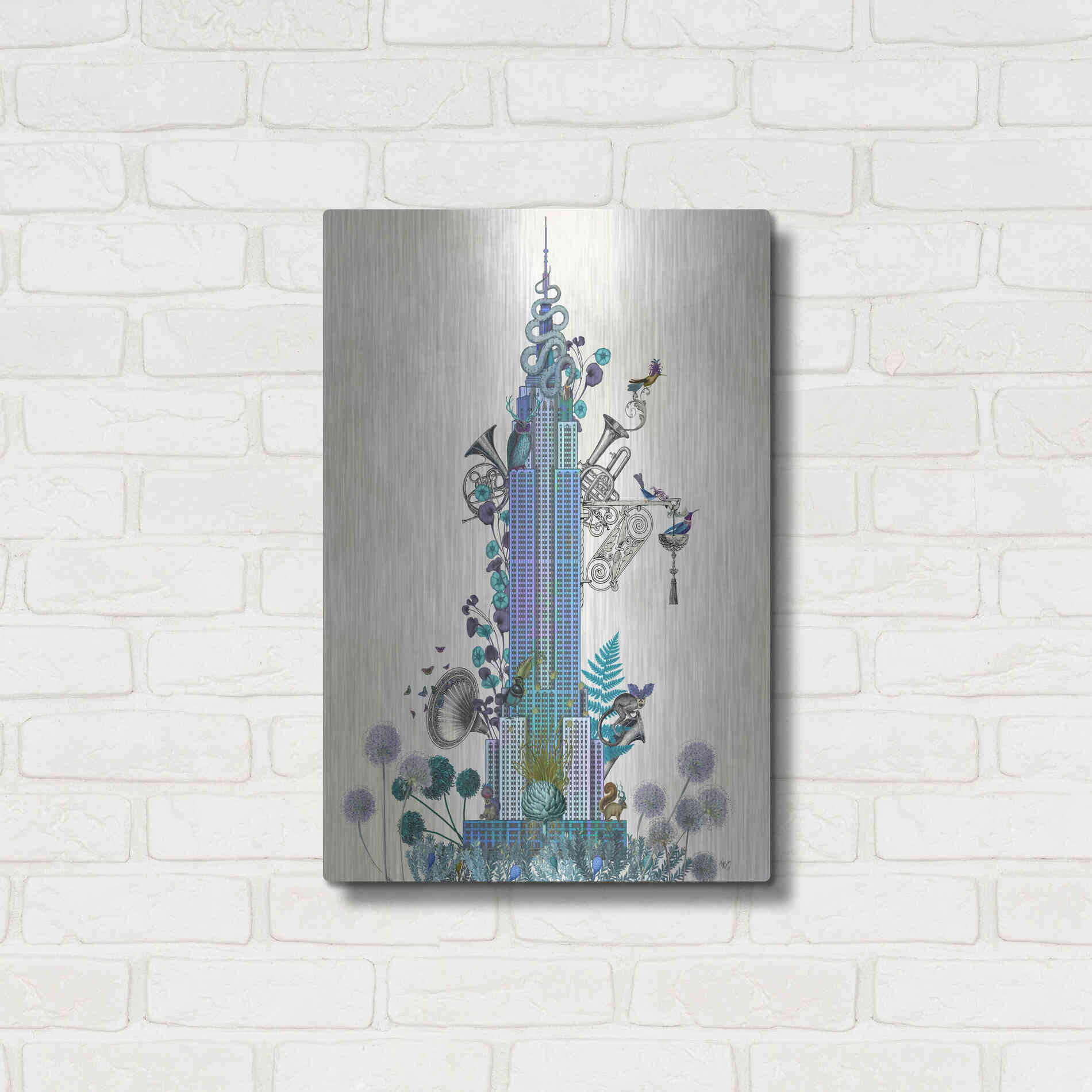 Luxe Metal Art 'New York Empire State Building, Menagerie' by Fab Funky Metal Wall Art,16x24