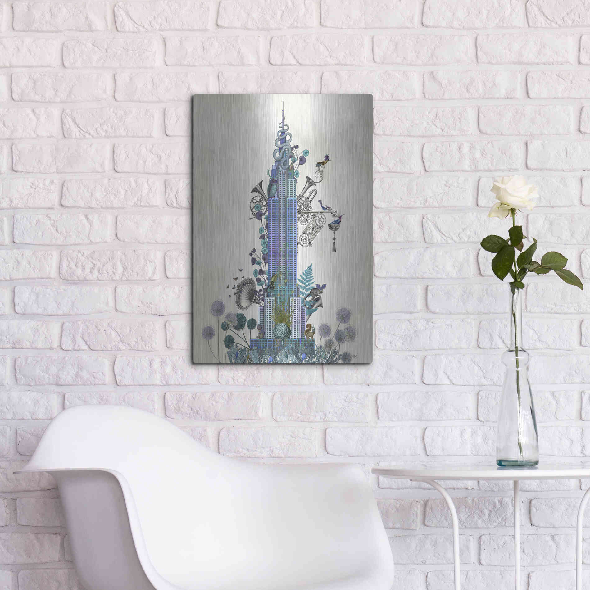 Luxe Metal Art 'New York Empire State Building, Menagerie' by Fab Funky Metal Wall Art,16x24