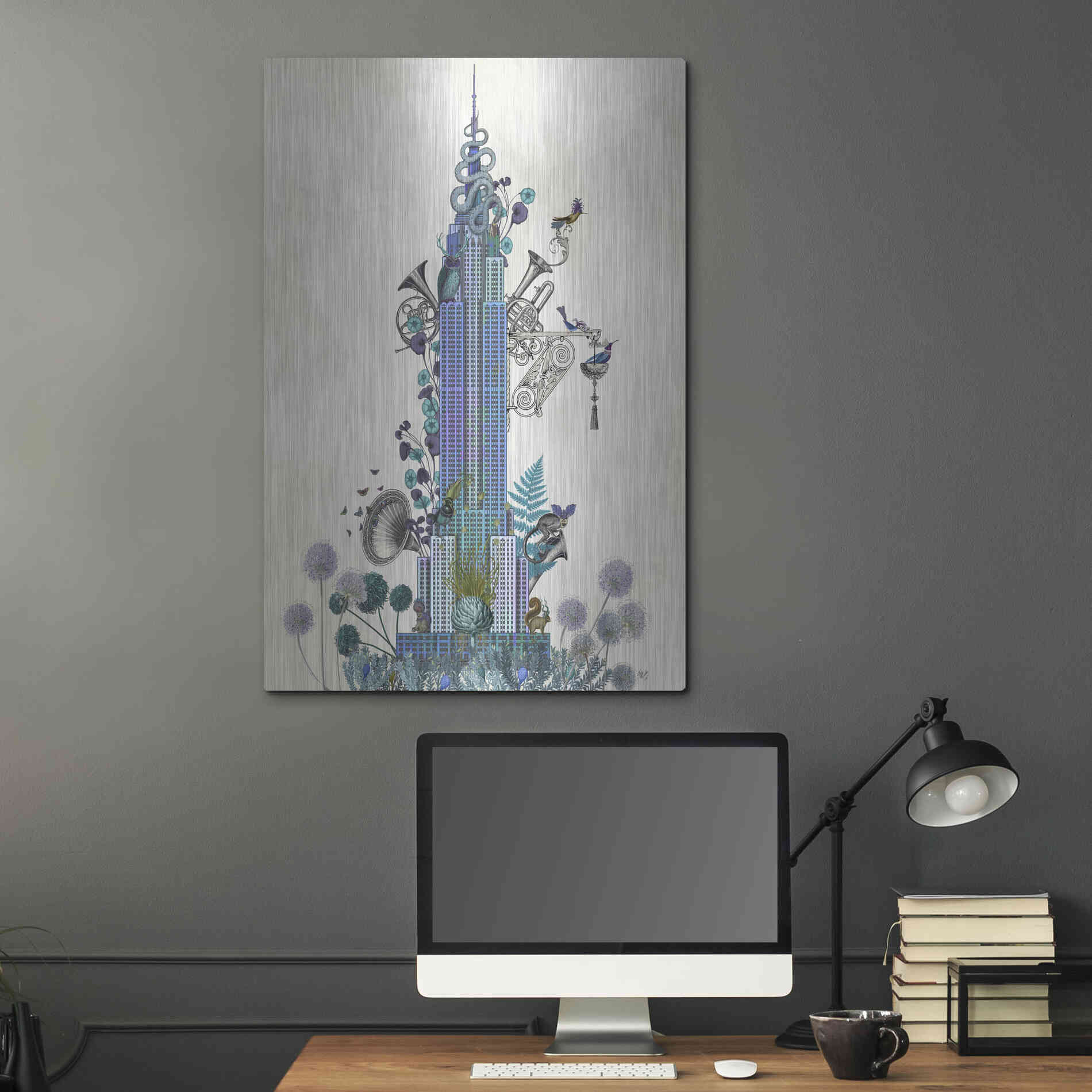 Luxe Metal Art 'New York Empire State Building, Menagerie' by Fab Funky Metal Wall Art,24x36