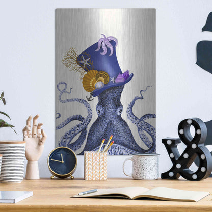 Luxe Metal Art 'Octopus Nautical Hat' by Fab Funky Metal Wall Art,12x16