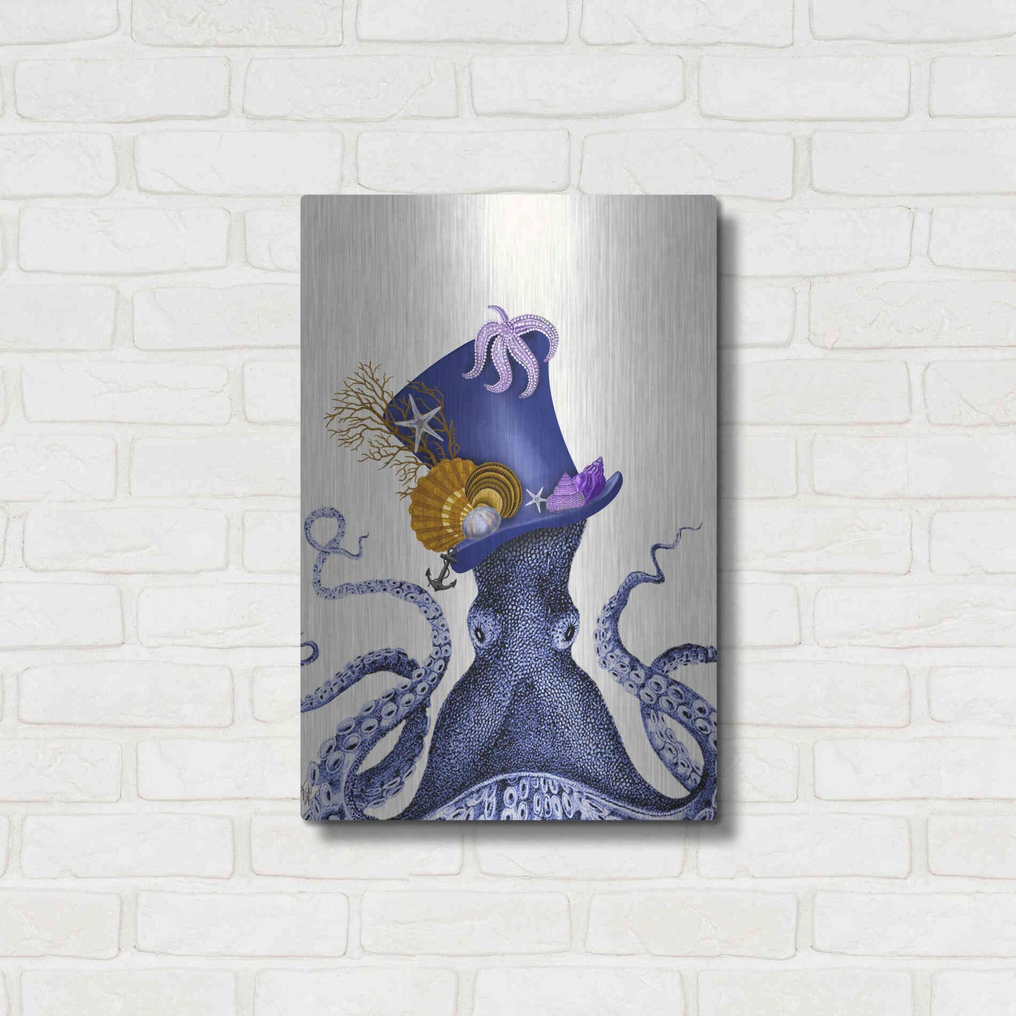 Luxe Metal Art 'Octopus Nautical Hat' by Fab Funky Metal Wall Art,16x24