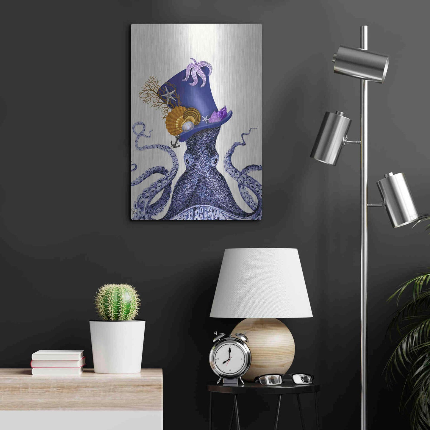 Luxe Metal Art 'Octopus Nautical Hat' by Fab Funky Metal Wall Art,16x24