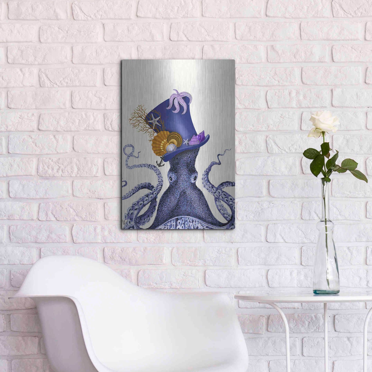 Luxe Metal Art 'Octopus Nautical Hat' by Fab Funky Metal Wall Art,16x24