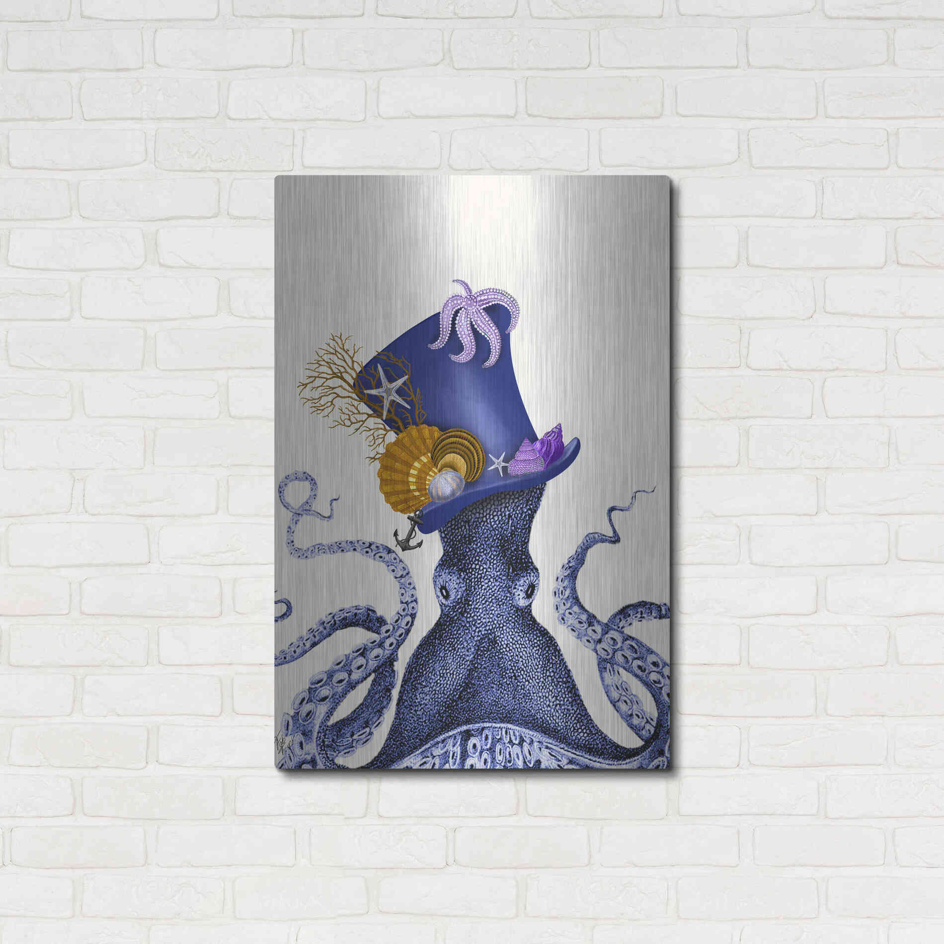 Luxe Metal Art 'Octopus Nautical Hat' by Fab Funky Metal Wall Art,24x36