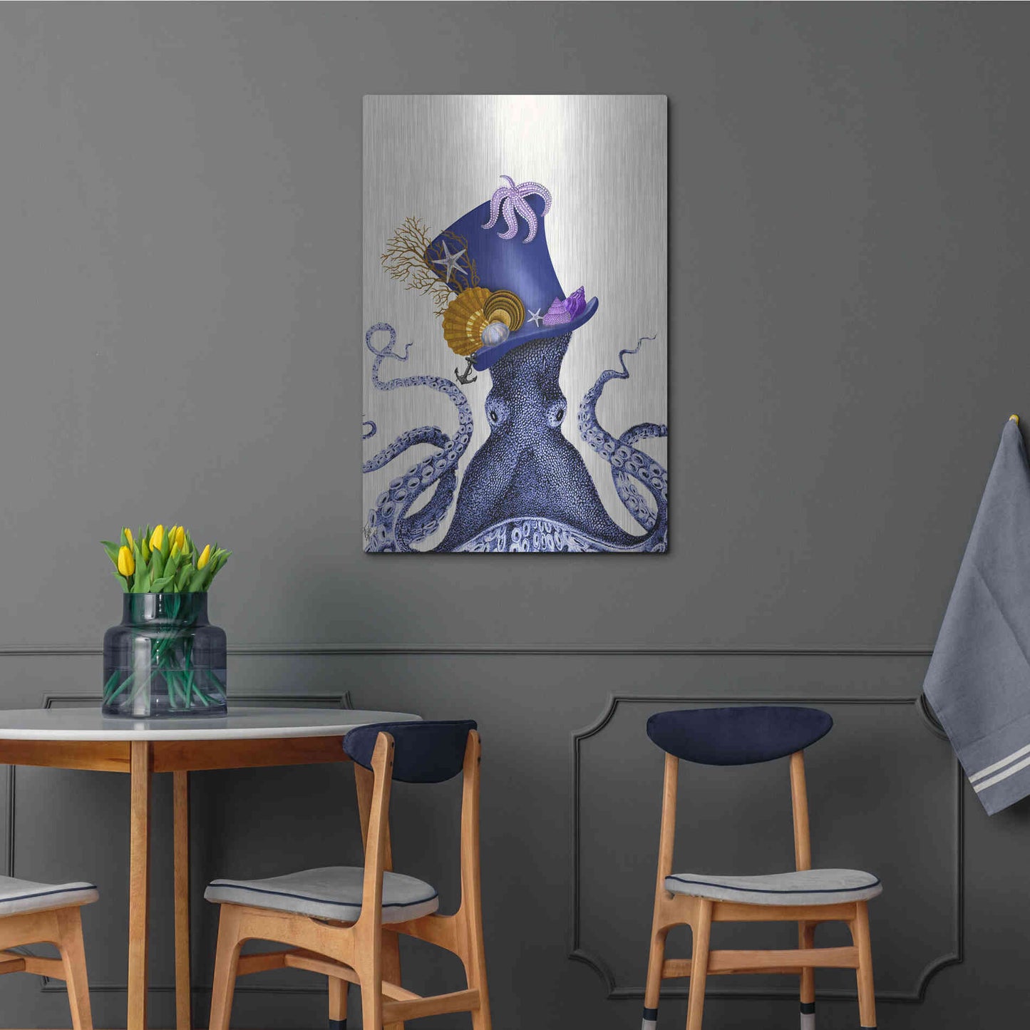 Luxe Metal Art 'Octopus Nautical Hat' by Fab Funky Metal Wall Art,24x36