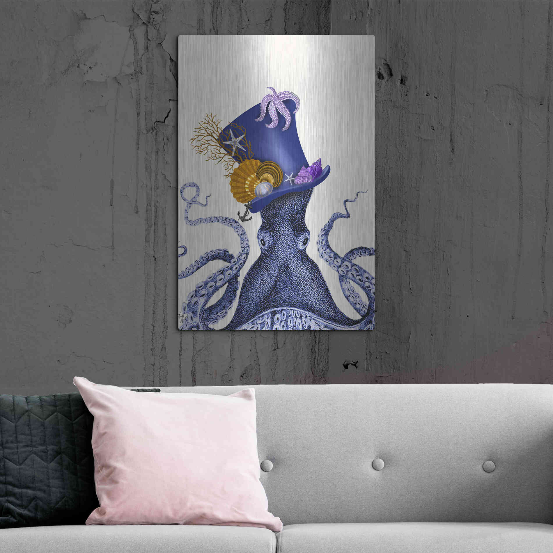 Luxe Metal Art 'Octopus Nautical Hat' by Fab Funky Metal Wall Art,24x36