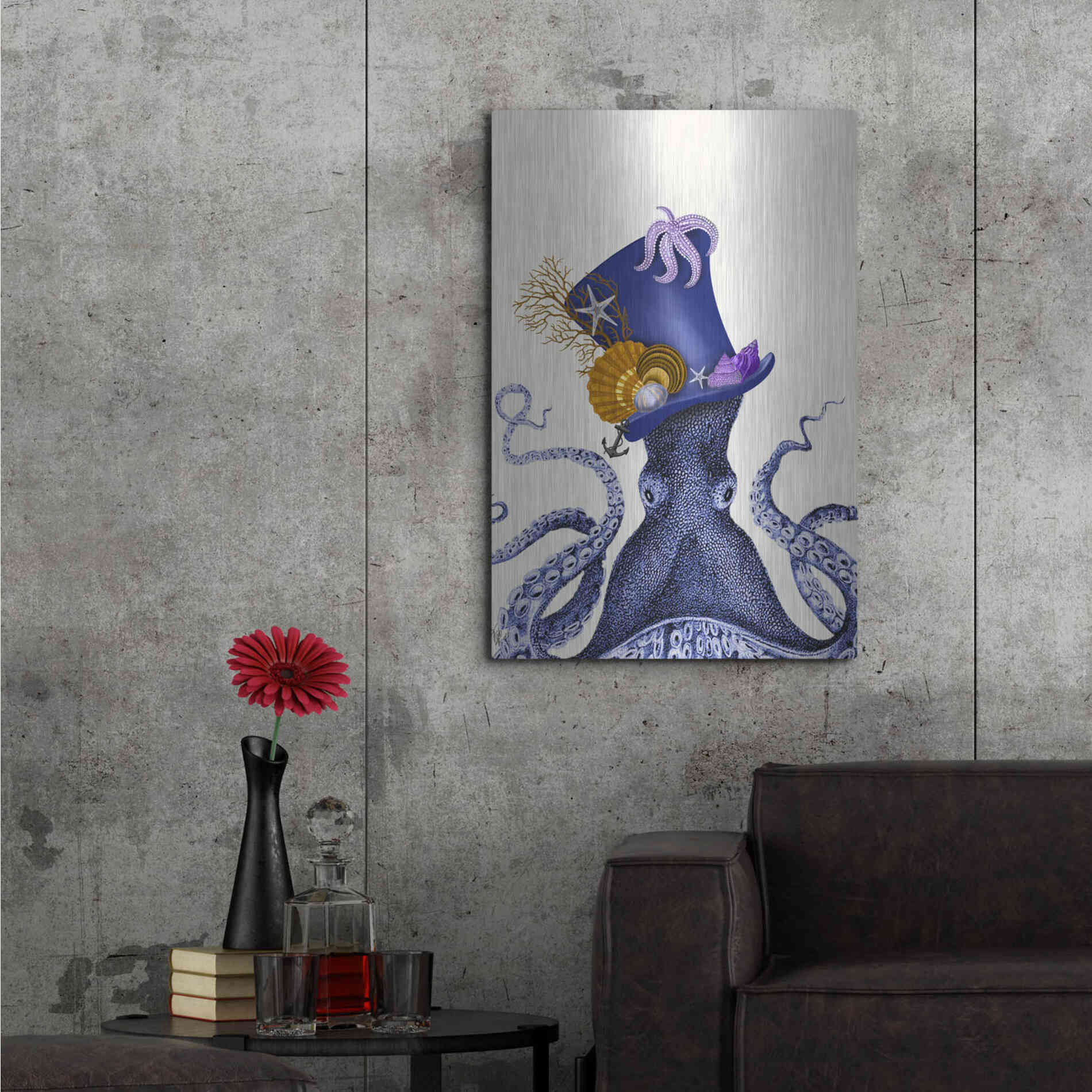 Luxe Metal Art 'Octopus Nautical Hat' by Fab Funky Metal Wall Art,24x36