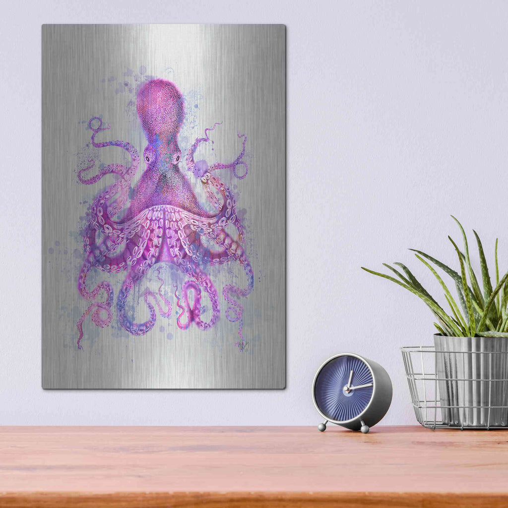 Luxe Metal Art 'Octopus Rainbow Splash Pink' by Fab Funky Metal Wall Art,12x16