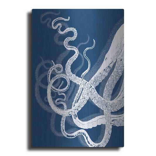 Luxe Metal Art 'Octopus Tentacles Blue And White' by Fab Funky Metal Wall Art