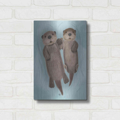 Luxe Metal Art 'Otters Holding Hands' by Fab Funky Metal Wall Art,12x16