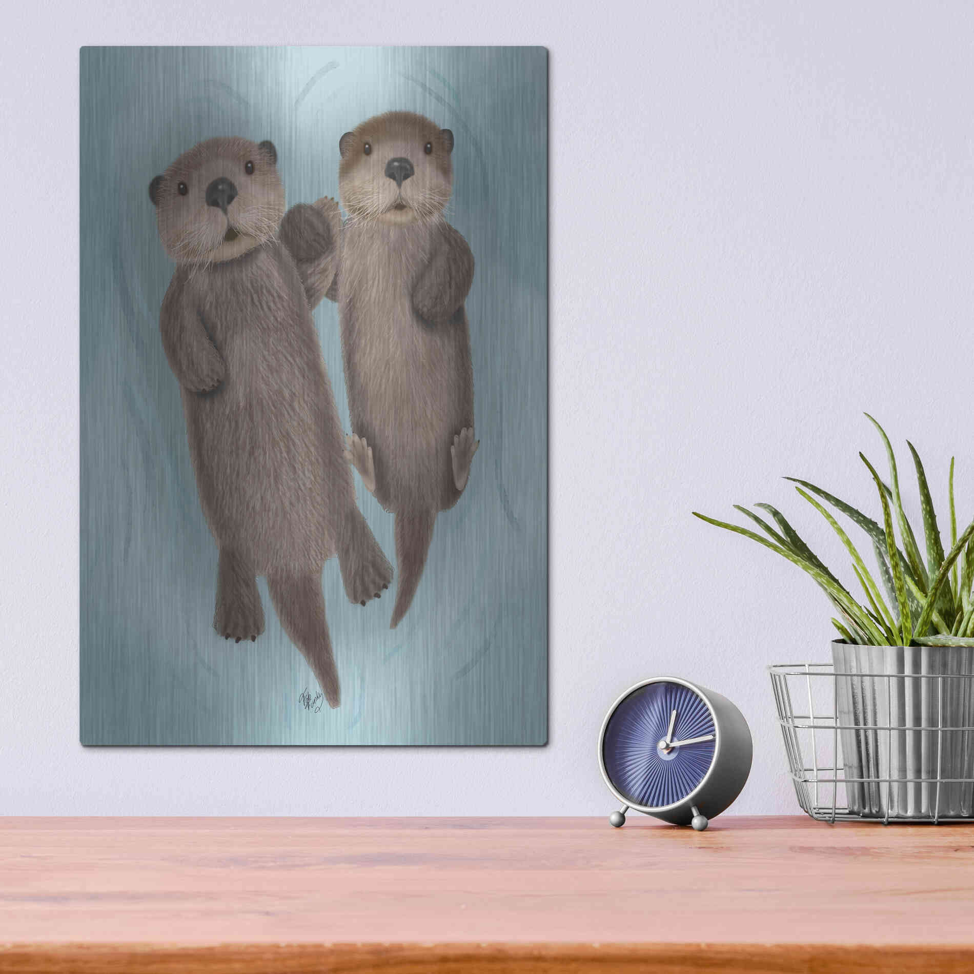 Luxe Metal Art 'Otters Holding Hands' by Fab Funky Metal Wall Art,12x16