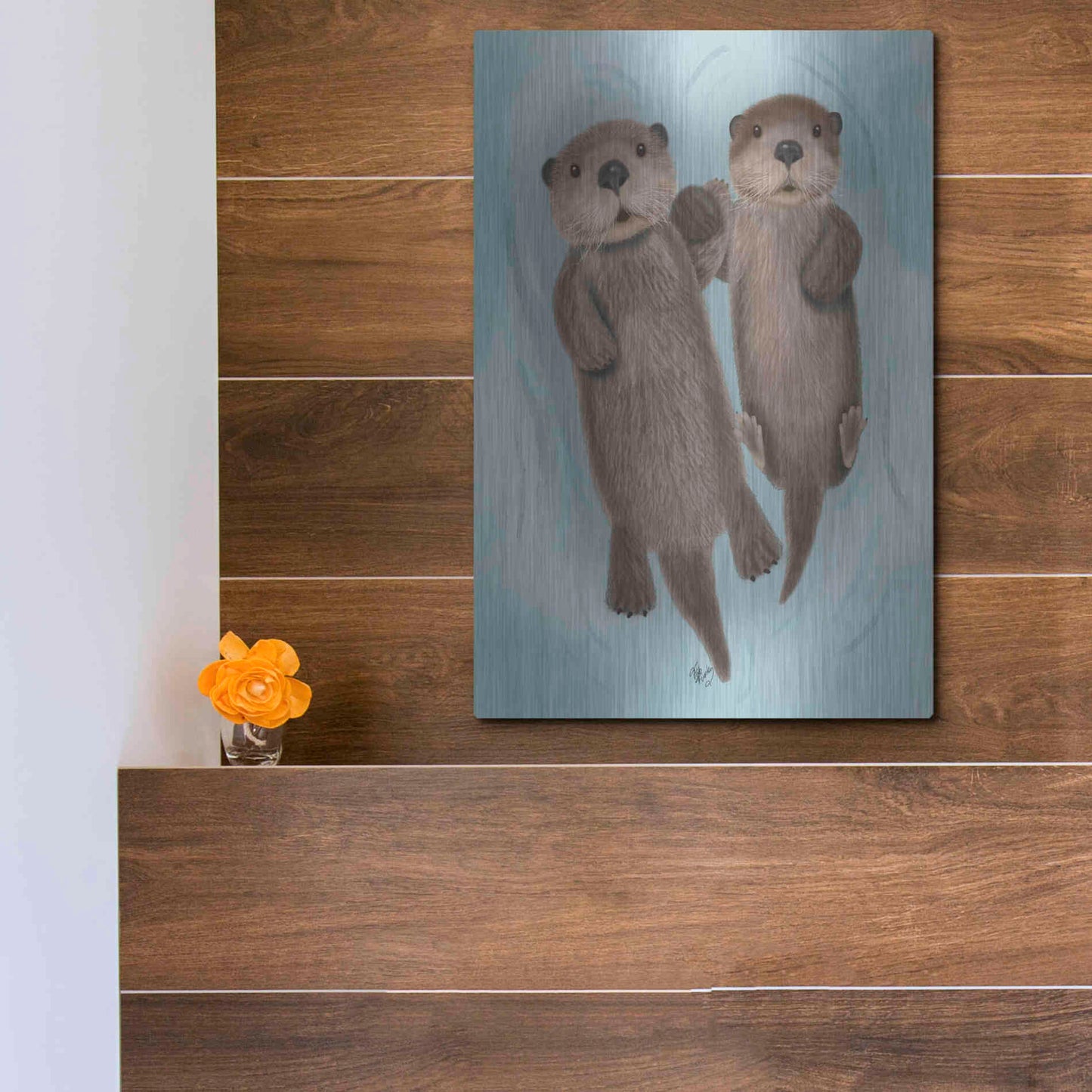 Luxe Metal Art 'Otters Holding Hands' by Fab Funky Metal Wall Art,12x16