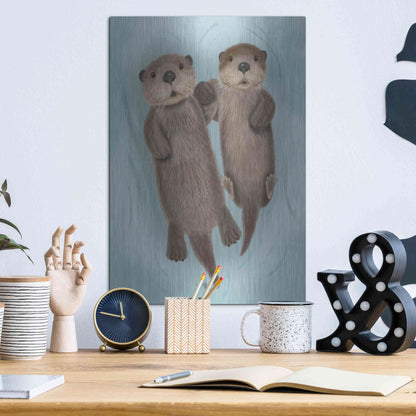 Luxe Metal Art 'Otters Holding Hands' by Fab Funky Metal Wall Art,12x16