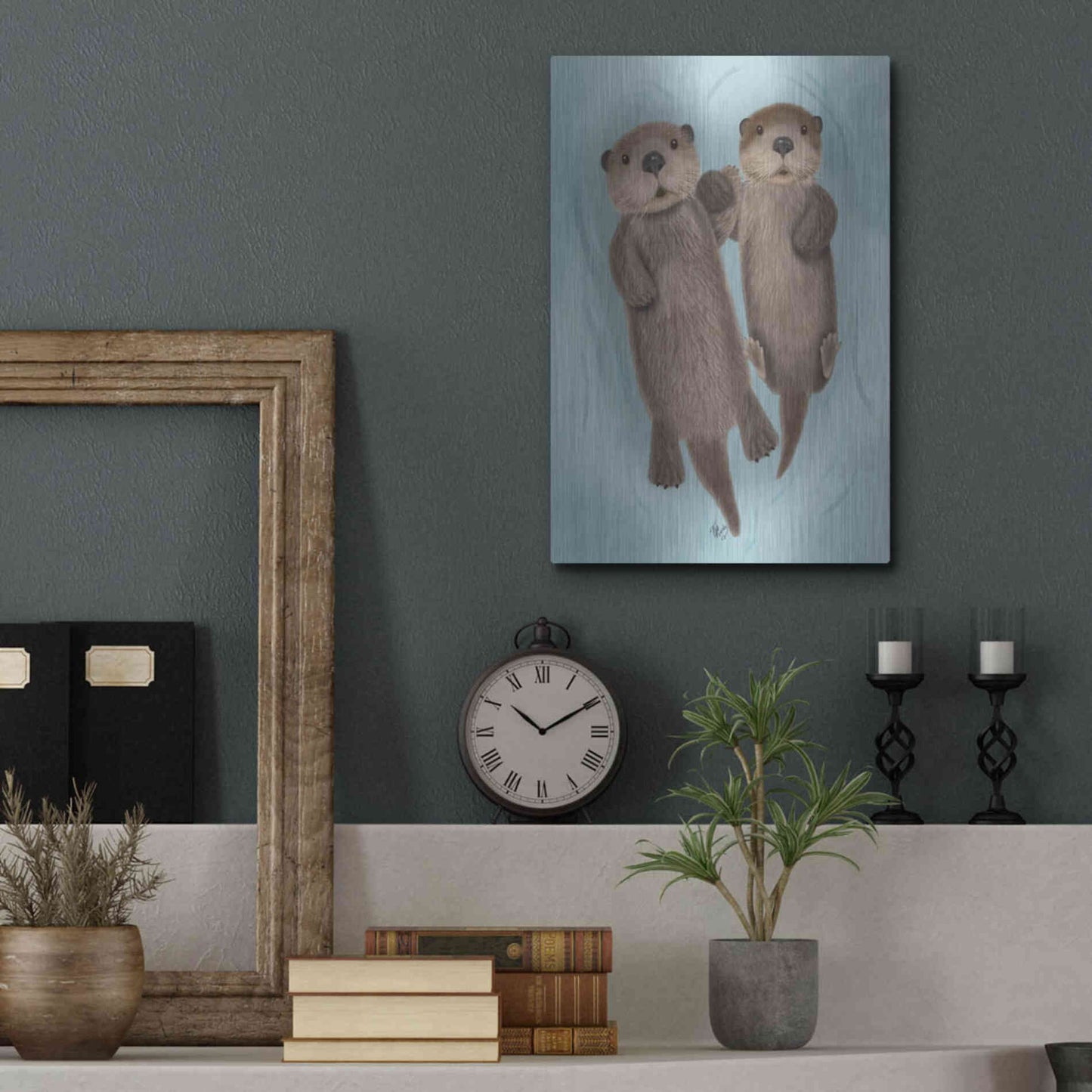 Luxe Metal Art 'Otters Holding Hands' by Fab Funky Metal Wall Art,12x16