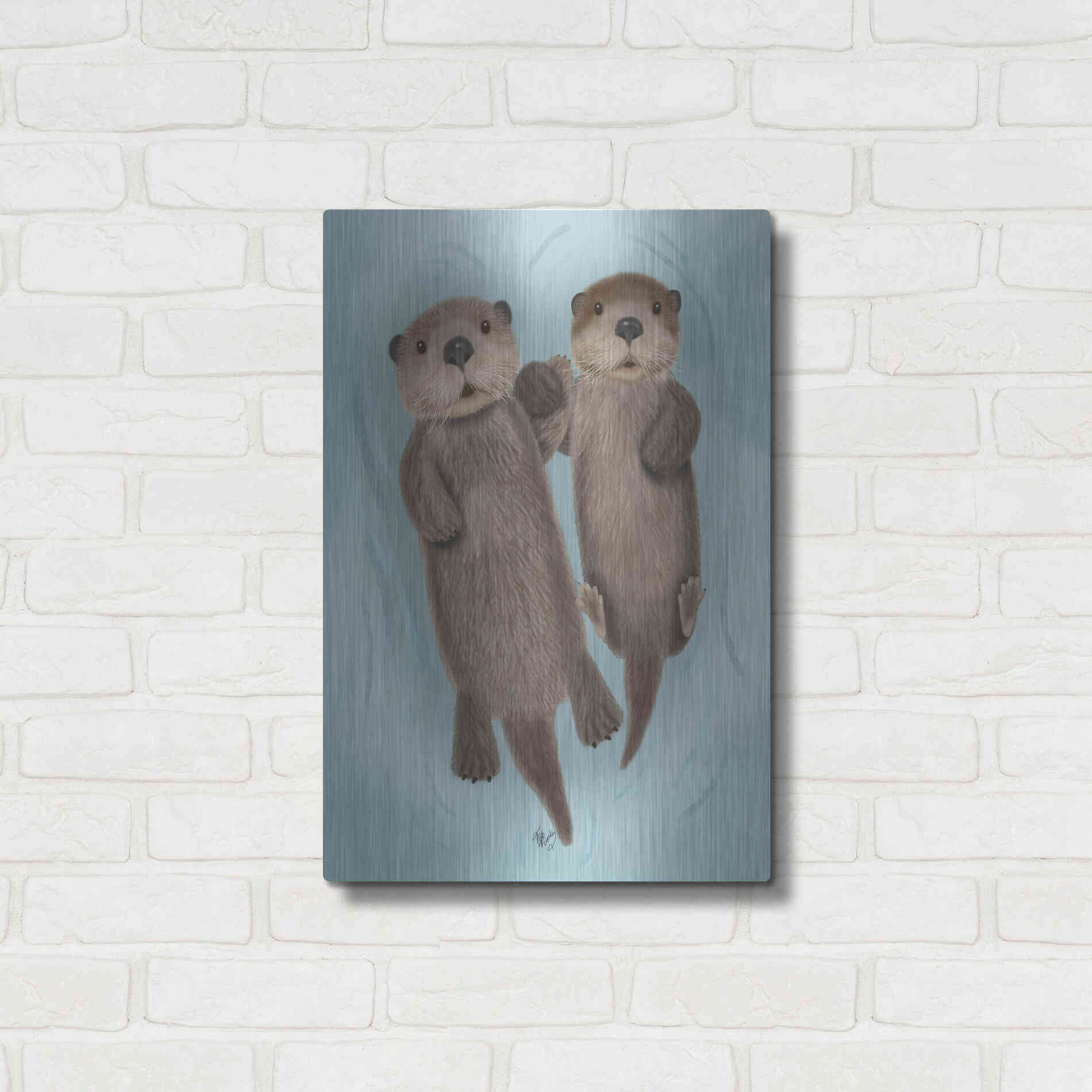 Luxe Metal Art 'Otters Holding Hands' by Fab Funky Metal Wall Art,16x24