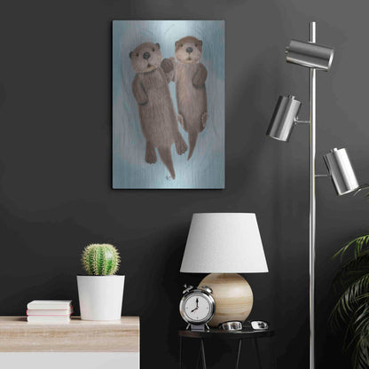 Luxe Metal Art 'Otters Holding Hands' by Fab Funky Metal Wall Art,16x24