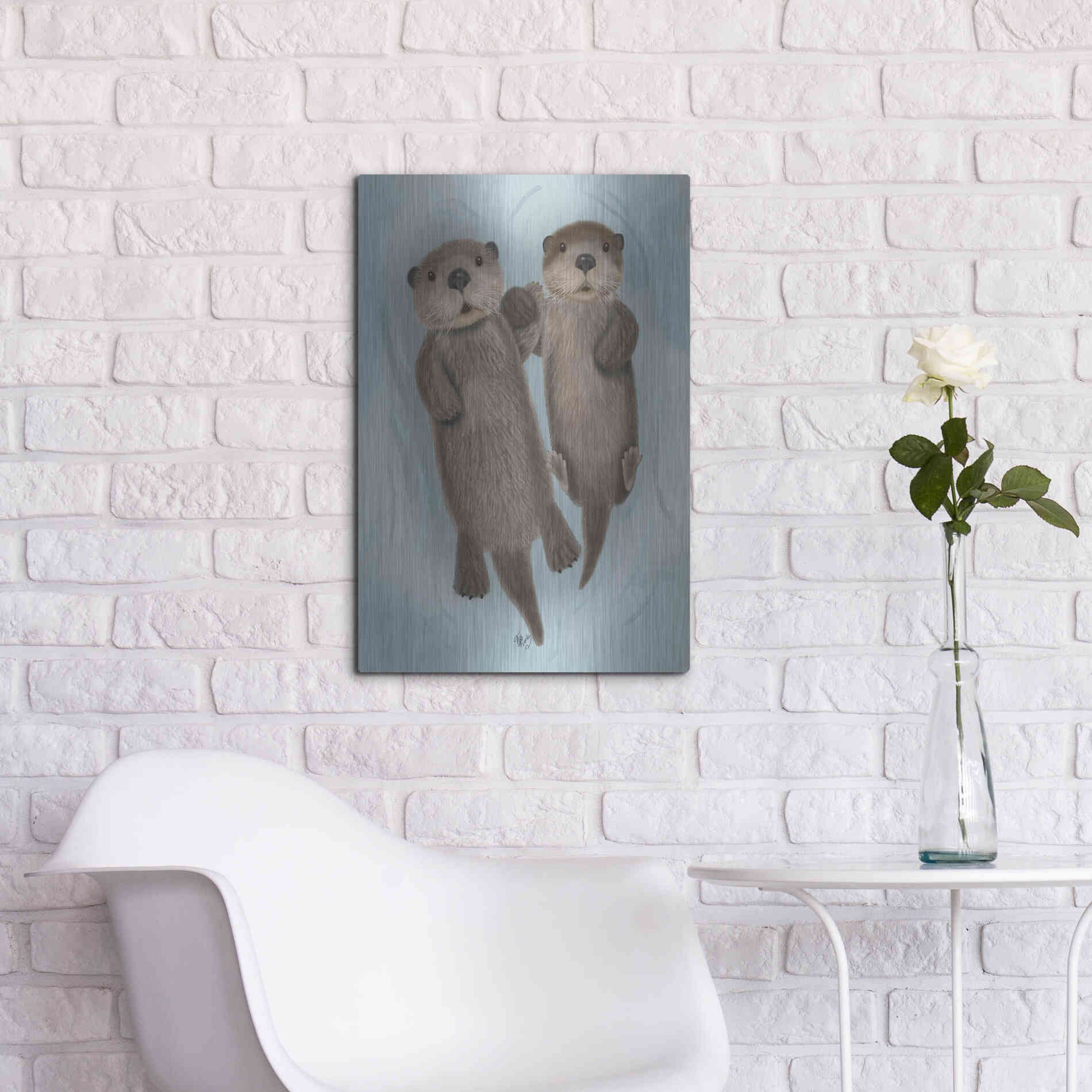 Luxe Metal Art 'Otters Holding Hands' by Fab Funky Metal Wall Art,16x24