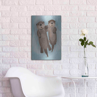 Luxe Metal Art 'Otters Holding Hands' by Fab Funky Metal Wall Art,16x24