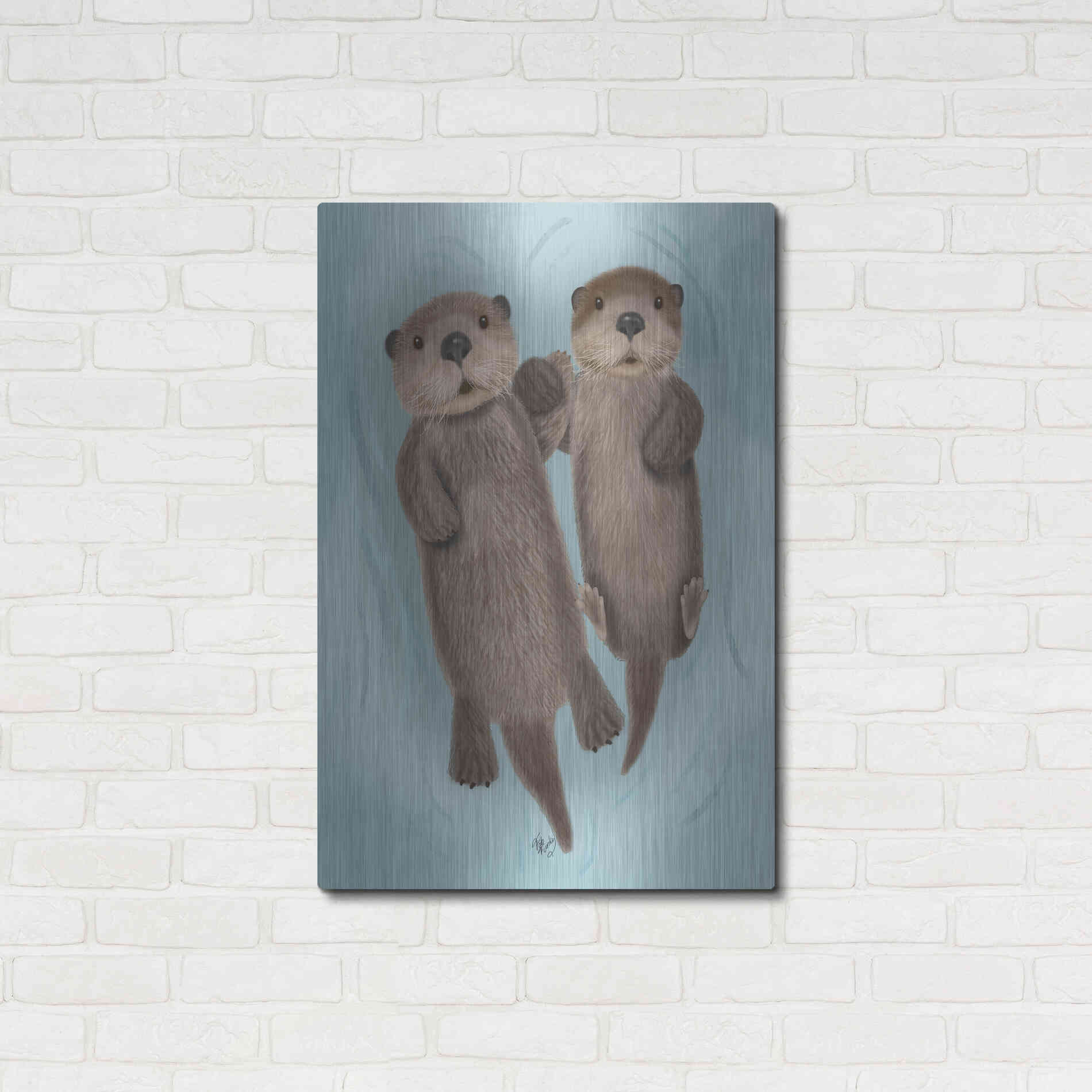 Luxe Metal Art 'Otters Holding Hands' by Fab Funky Metal Wall Art,24x36