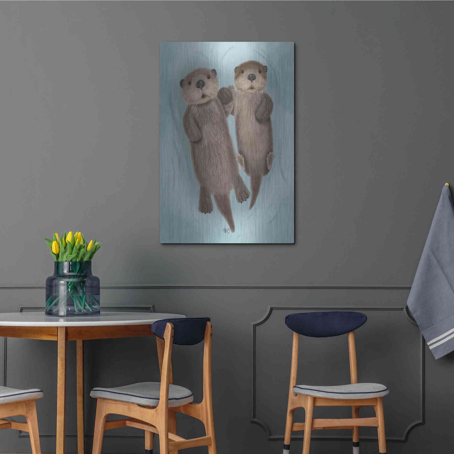 Luxe Metal Art 'Otters Holding Hands' by Fab Funky Metal Wall Art,24x36